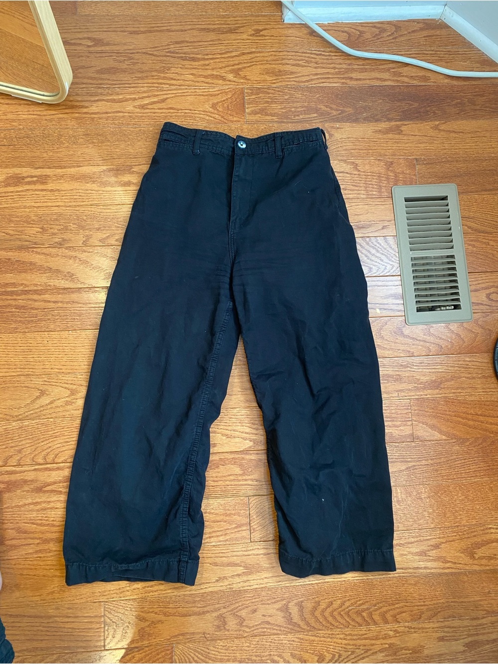 We The Free Free People Wide Leg Cropped Black Chinos Canvas Pants Sz 27